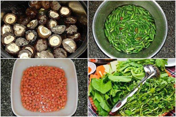 Sơ chế rau nấm kỳ tử làm gà tiềm ớt hiểm