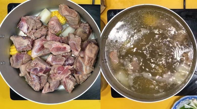 Nấu nước dùng hủ tiếu xương heo