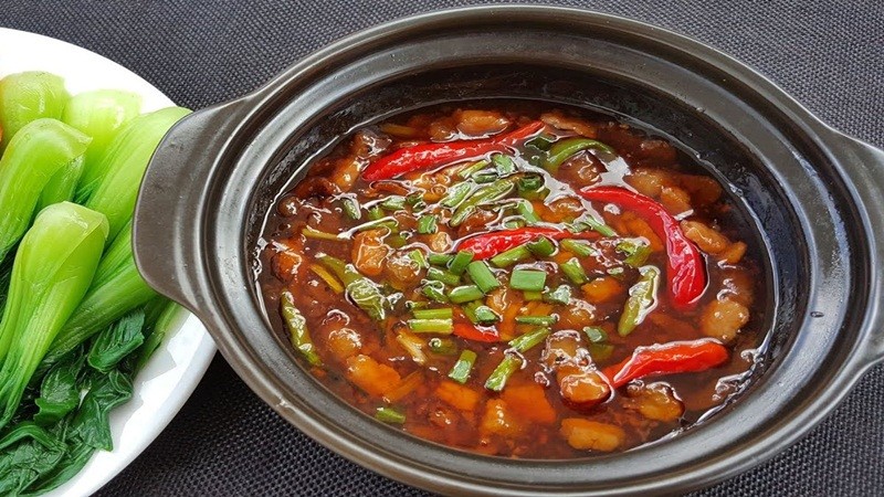 Món kho quẹt tôm thịt sau khi hoàn thành