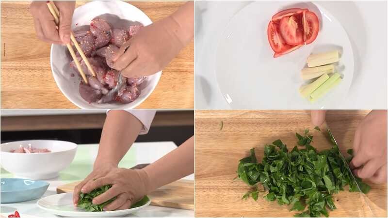 Sơ chế nguyên liệu cho lẩu ếch lá giang