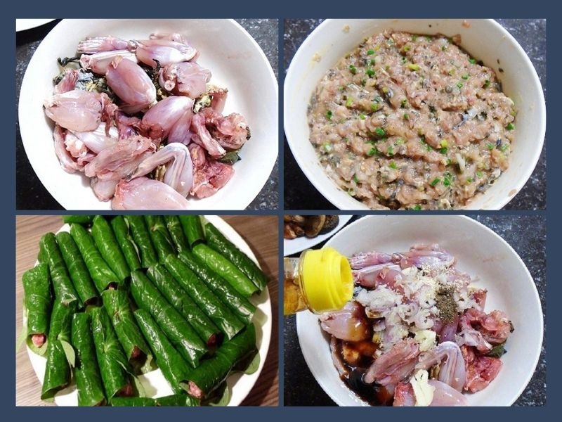 Thịt ếch đã được làm sạch và tẩm ướp gia vị, sẵn sàng cho cách nấu lẩu ếch miền Nam thơm ngon