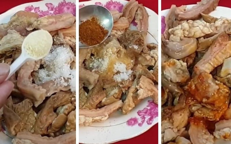 Lòng bò sau khi ướp gia vị đậm đà, sẵn sàng để chế biến