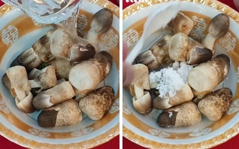 Nấm rơm được làm sạch cho món lẩu lòng bò