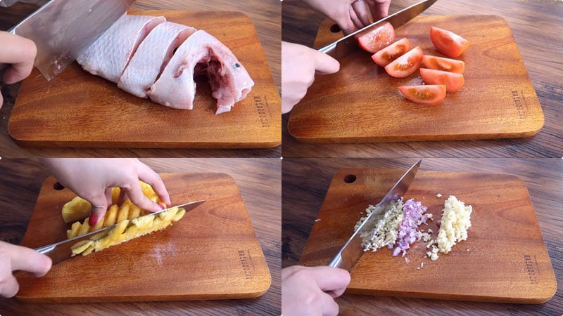 Hình ảnh sơ chế các nguyên liệu tươi sống cho món lẩu thái cá