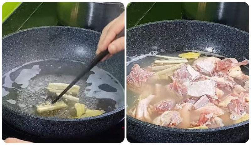 Sơ chế vịt bằng cách luộc sơ với gừng và sả giúp loại bỏ mùi tanh hiệu quả.