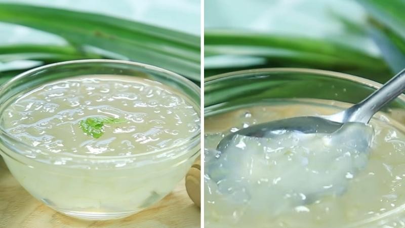Thành phẩm nước nha đam lá dứa đường phèn thơm ngon, sẵn sàng thưởng thức