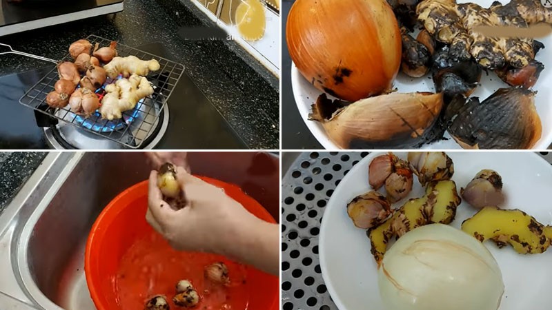 Nướng gừng, hành khô, hành tây cho nước dùng phở