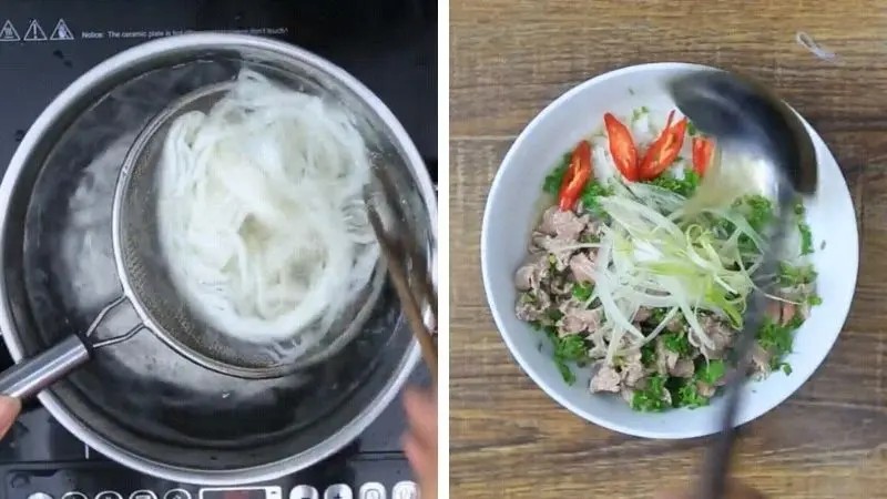 Hoàn thành tô phở bò thơm ngon với nước dùng xương heo