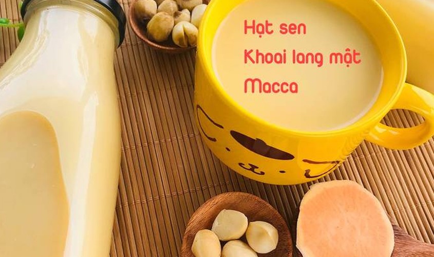 Hình minh họa sữa hạt sen khoai lang macca béo ngậy, bổ dưỡng.