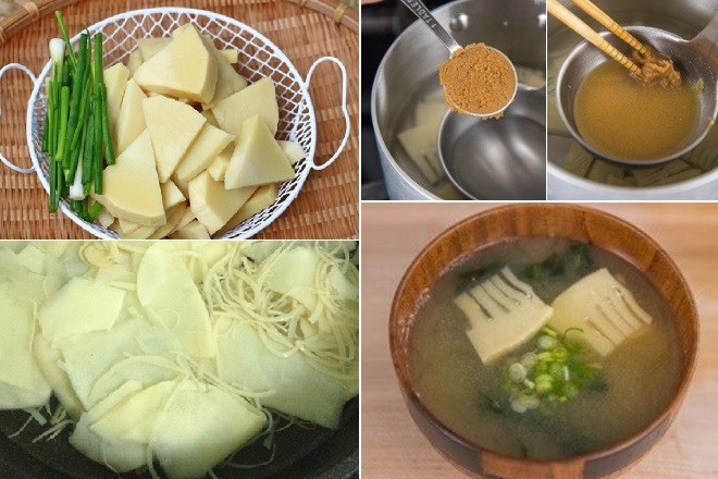 Chuẩn bị măng tươi và rong biển để nấu súp miso thực dưỡng