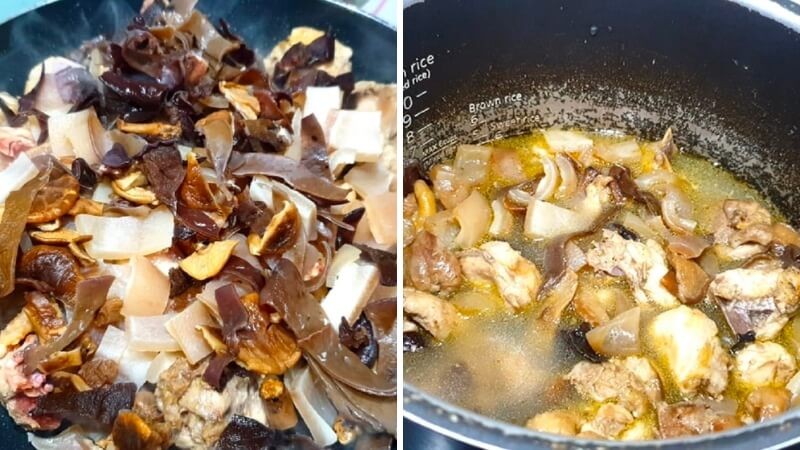 Nấu thịt đông với thịt gà