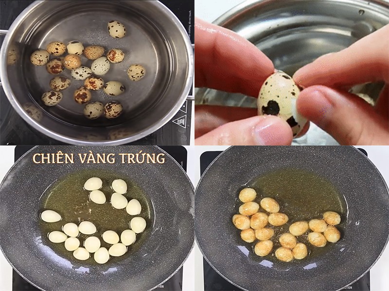 Luộc và chiên trứng cút vàng đều để món thịt kho tàu thêm hấp dẫn