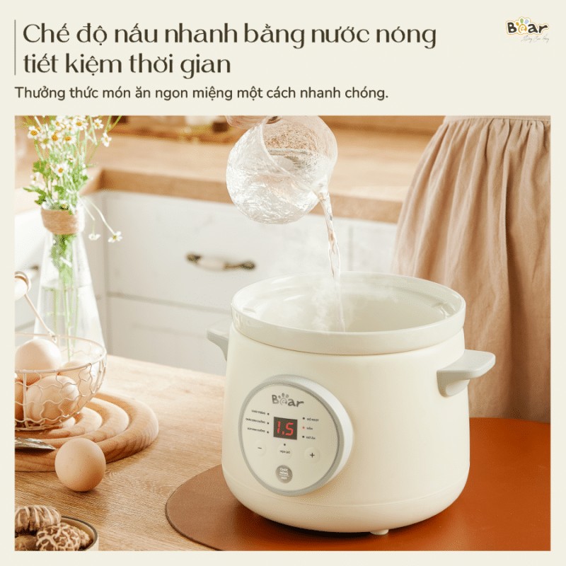 Cách Nấu Cơm Nát Bằng Nồi Nấu Chậm - Nồi nấu chậm Bear 1.5L SB-NNC15