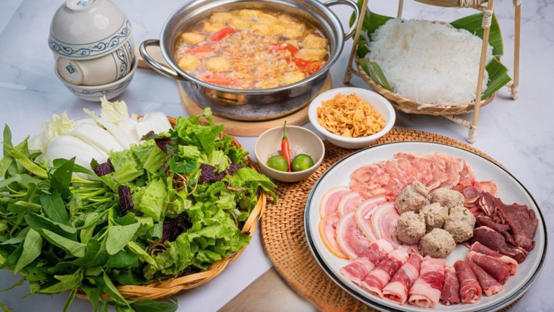 Thành phẩm lẩu cua đồng mồng tơi