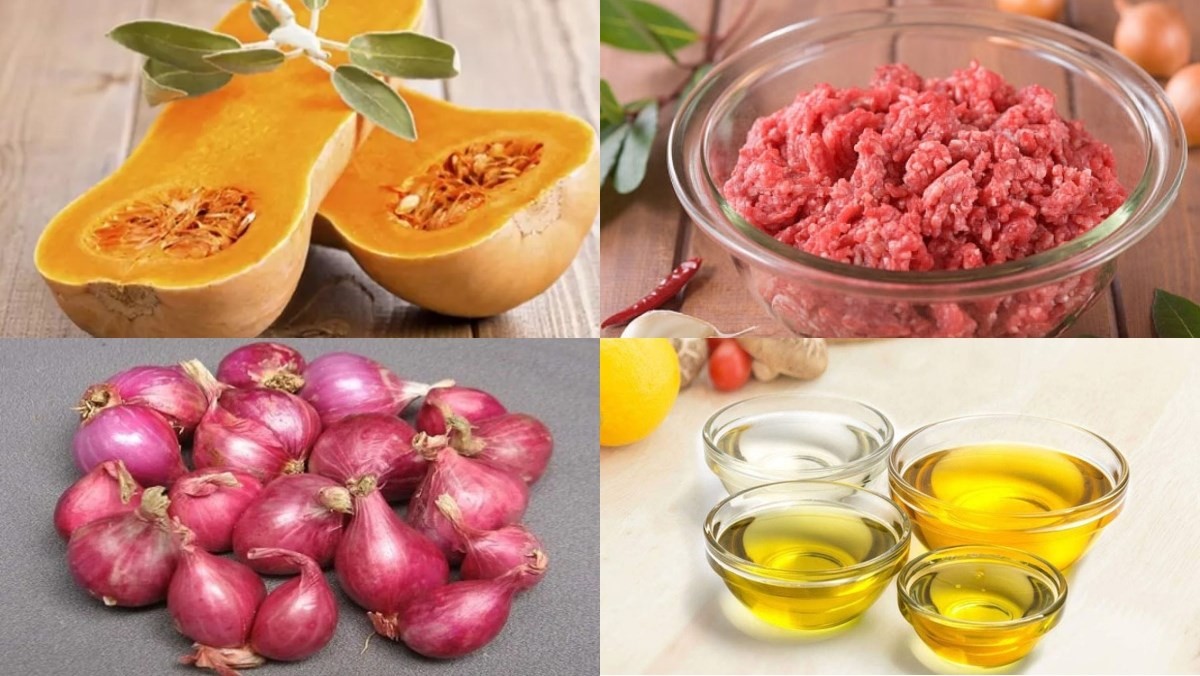 Nguyên liệu cho công thức canh bí đỏ thịt bằm thứ 2