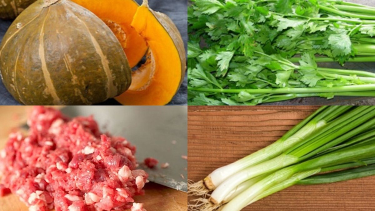 Nguyên liệu món canh bí đỏ thịt bằm