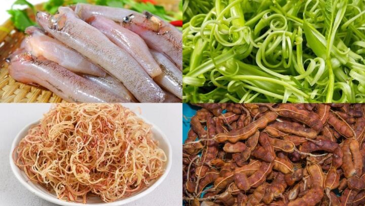 Tập hợp các nguyên liệu tươi sống chuẩn bị cho cách nấu canh cá bống dừa