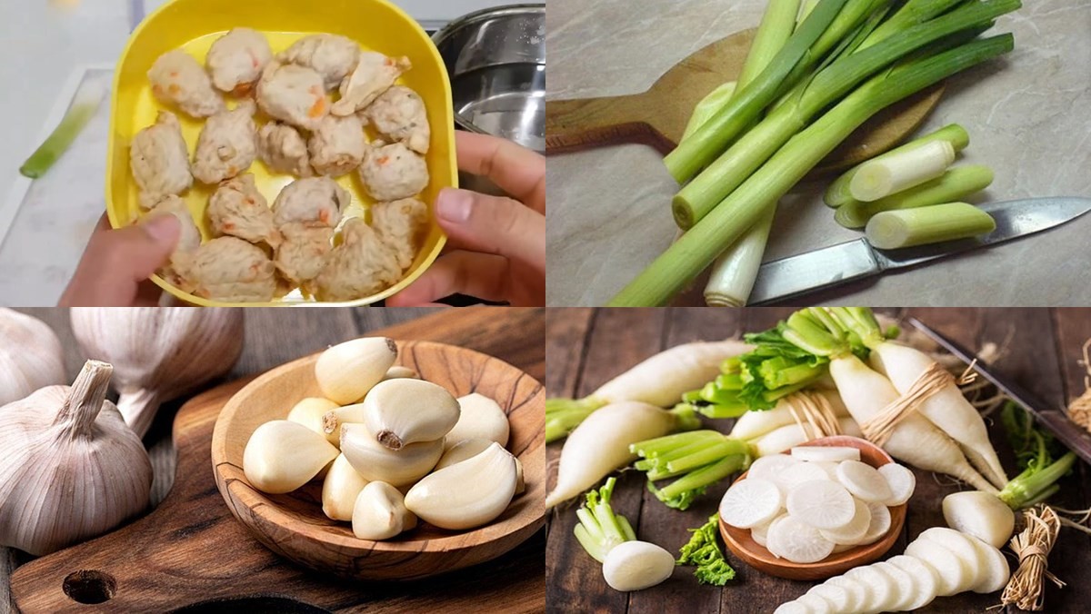 Nguyên liệu chuẩn bị cho cách nấu canh củ cải chả cá Hàn Quốc