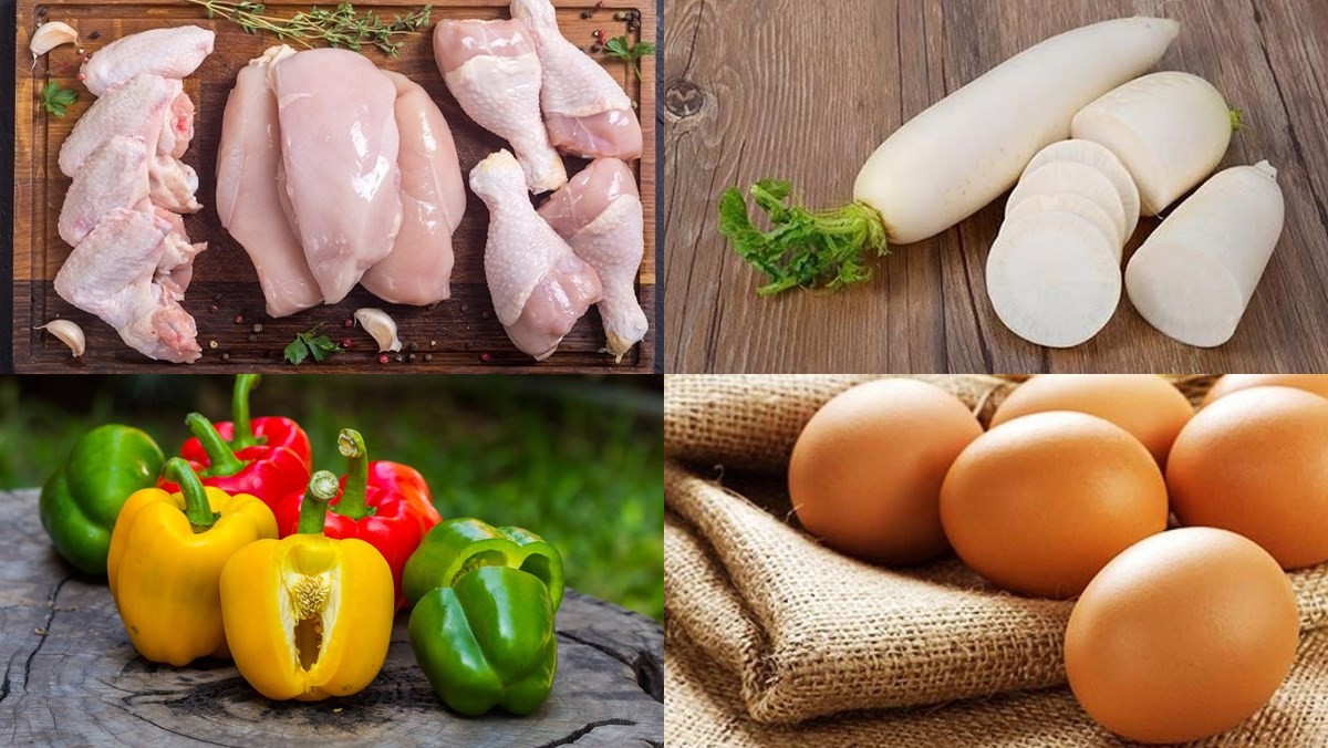 Nguyên liệu tươi chuẩn bị cho cách nấu canh củ cải thịt gà