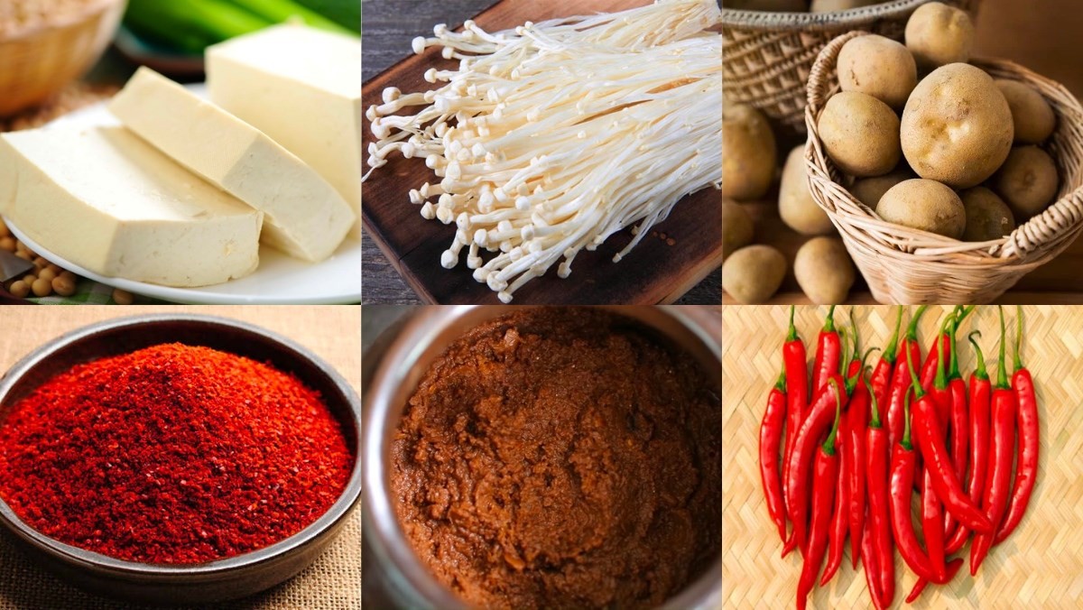 Chuẩn bị đầy đủ nguyên liệu chay cho cách nấu canh đậu tương Hàn Quốc thanh đạm