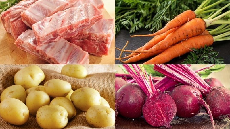 Các loại rau củ và sườn heo làm canh súp