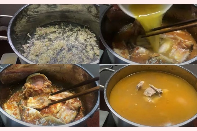 Các nguyên liệu tươi ngon như cà chua, dứa, sả đang được chuẩn bị để làm nước lẩu cá chép giòn nhúng mẻ