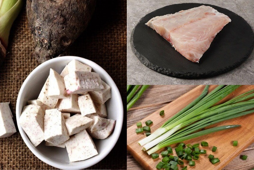 Thành phẩm món cháo cá chẽm khoai môn mềm mịn, dễ tiêu hóa cho trẻ