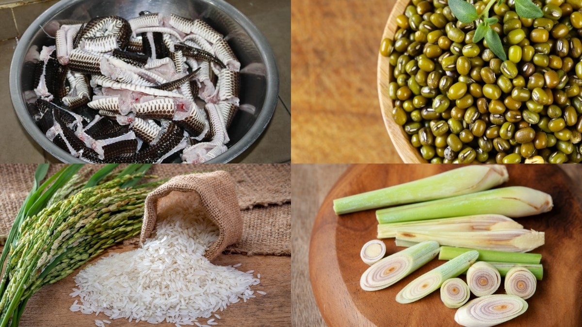 Nguyên liệu chính chuẩn bị cho cách nấu cháo rắn đậu xanh