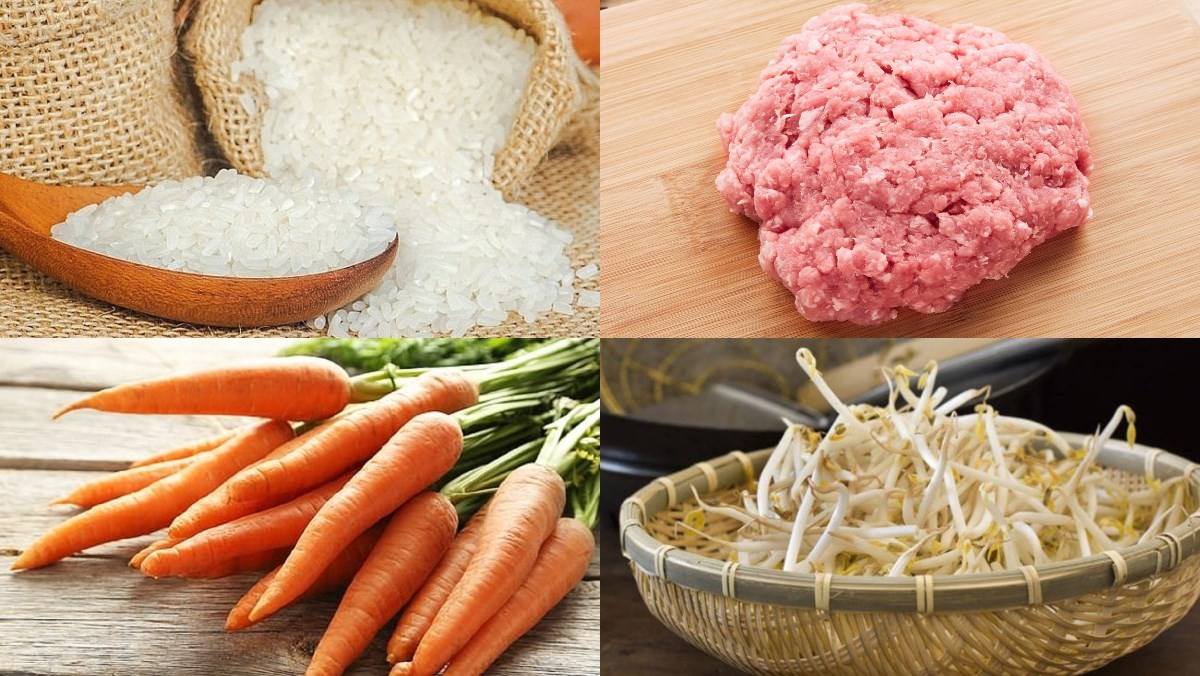 Các nguyên liệu tươi ngon chuẩn bị cho món cháo cà rốt