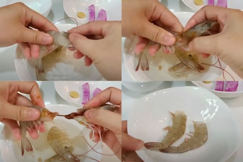 Hình ảnh tôm tươi đang được sơ chế sạch sẽ để nấu cháo tôm khoai mỡ cho bé