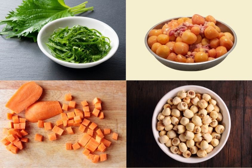 Cháo trứng gà non nấu hạt sen và lá tía tô thơm ngon