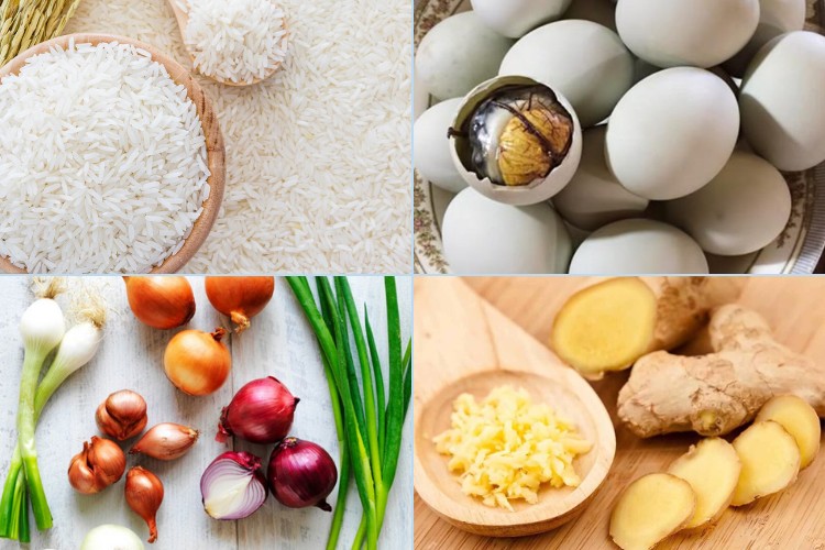 Nguyên liệu chuẩn bị nấu cháo hột vịt lộn