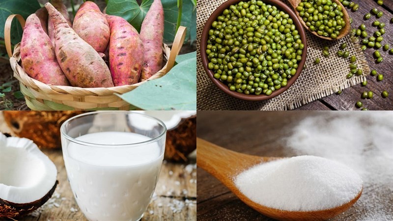 Các nguyên liệu tươi ngon cho món chè khoai đậu xanh cốt dừa
