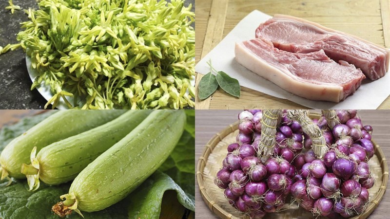 Nguyên liệu cần thiết để nấu canh hoa thiên lý thịt băm với mướp
