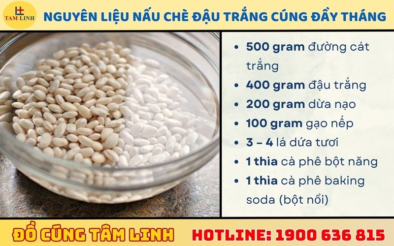Nguyên liệu cần thiết cho cách nấu chè đậu trắng cúng thôi nôi tại nhà