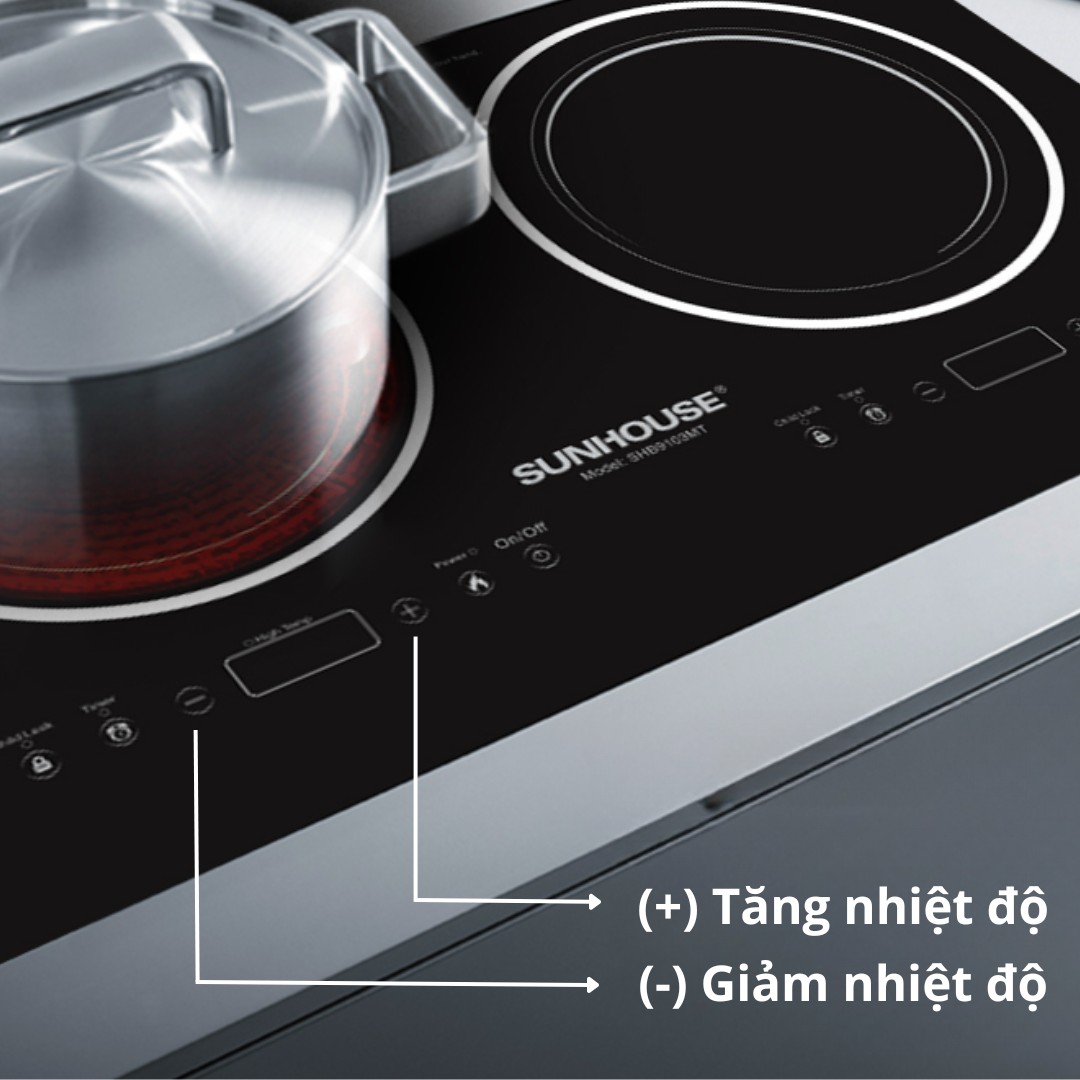 Điều chỉnh nút tăng giảm nhiệt độ khi nấu cơm bằng bếp điện