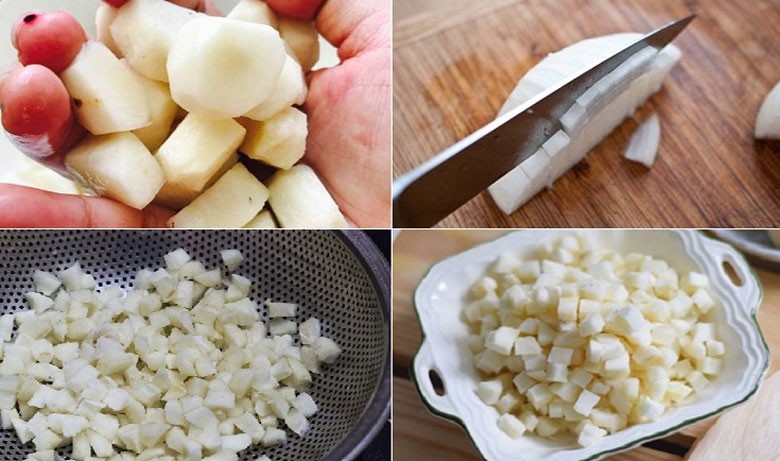 Sơ chế củ năng cho món chè củ năng lá dứa