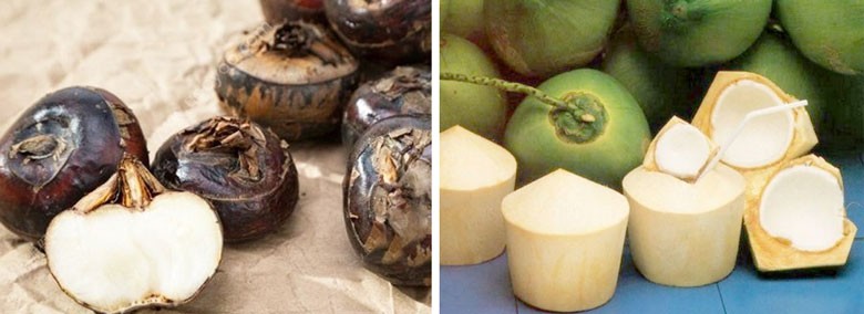 Nguyên liệu cho món chè củ năng trái dừa