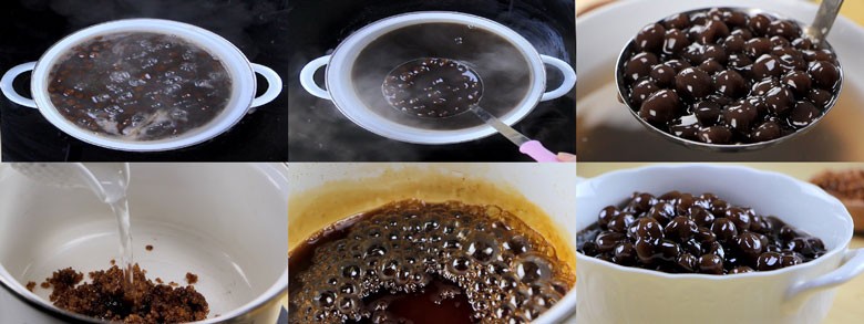 Quá trình nấu hạt trân châu đường đen trong nước sôi