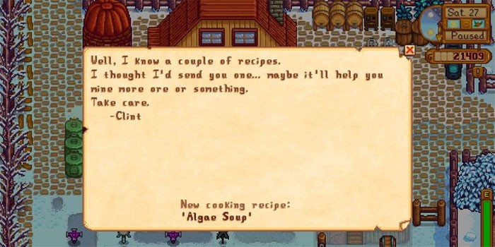 Các công thức nấu ăn trong Stardew Valley được mở khóa qua mối quan hệ tình bạn