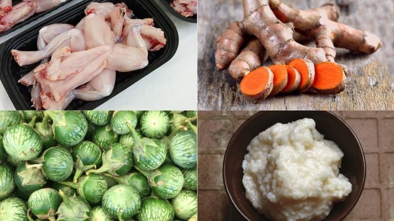 Nguyên liệu tươi ngon chuẩn bị cho món ếch om cà dừa