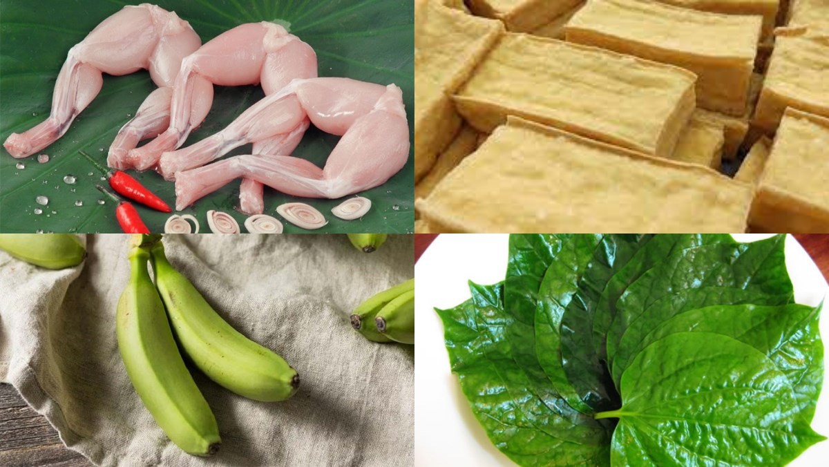 Chuẩn bị nguyên liệu cho món ếch xào chuối xanh hấp dẫn.