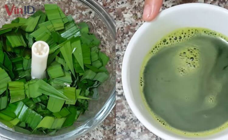 Xay nhuyễn lá dứa để lấy nước cốt xanh tự nhiên