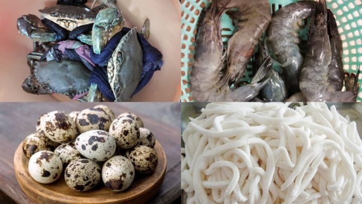 Các nguyên liệu tươi ngon chuẩn bị cho món bánh canh cua nguyên con
