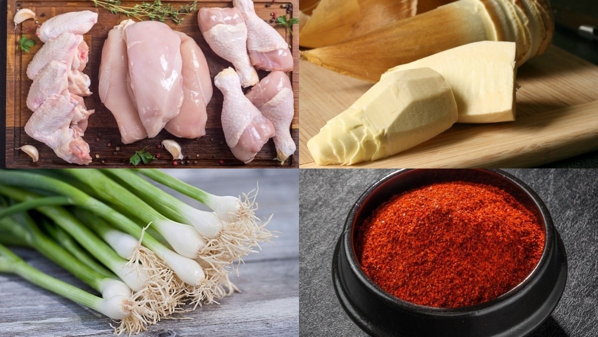 Nguyên liệu làm gà nấu măng tươi công thức được chia sẻ từ người dùng