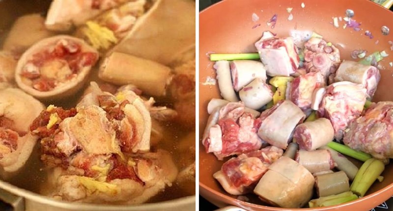 Đuôi bò và các loại củ đang được hầm trong nồi áp suất để làm lẩu