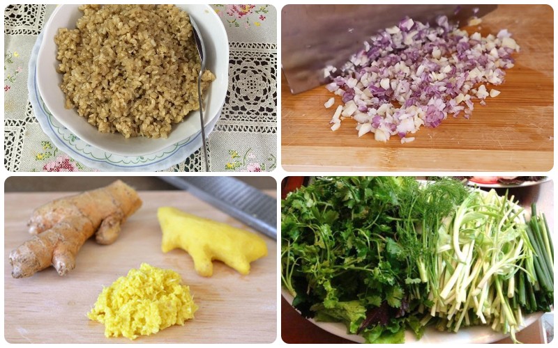 Sơ chế rượu nếp, gừng và hành tím cho công thức lẩu gà rượu nếp