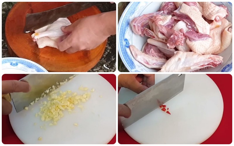 Thịt vịt đã chặt miếng và các nguyên liệu sơ chế sẵn sàng cho lẩu vịt nấu măng