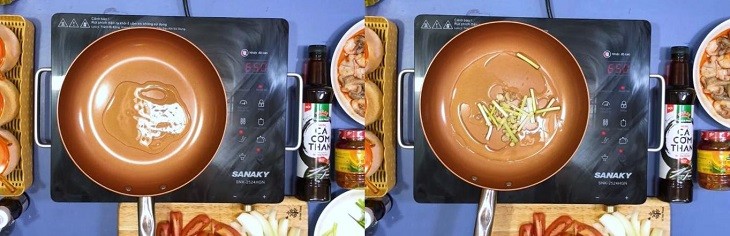 Xào bạch tuộc với sa tế trên chảo nóng, đảm bảo độ giòn dai cho món ăn