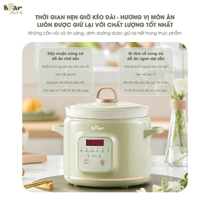 Cách Nấu Cơm Nát Bằng Nồi Nấu Chậm - Nồi nấu chậm Bear 2L SB-NNC20